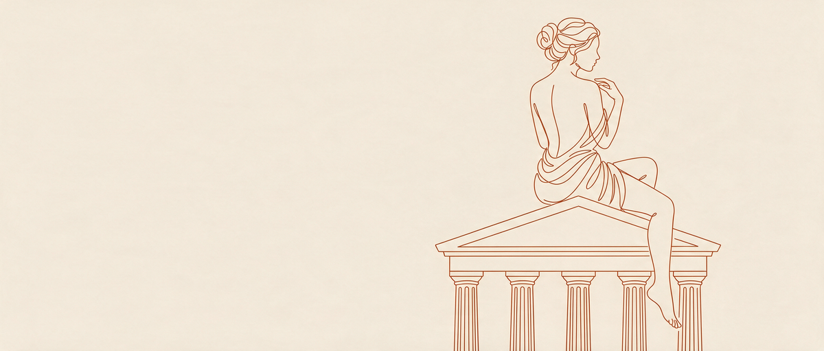 SLF hero banner — goddess on temple line art